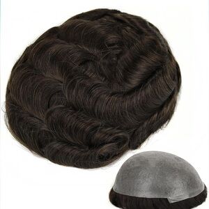 Ash Brown Remy Human Hair Wavy Realistic Scalp Toupee Hair Unit